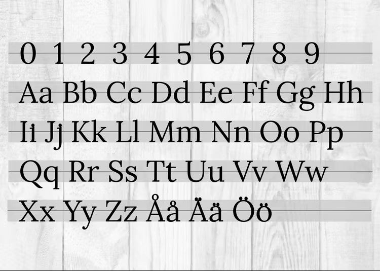 Numerot & kirjaimet fontti Lora